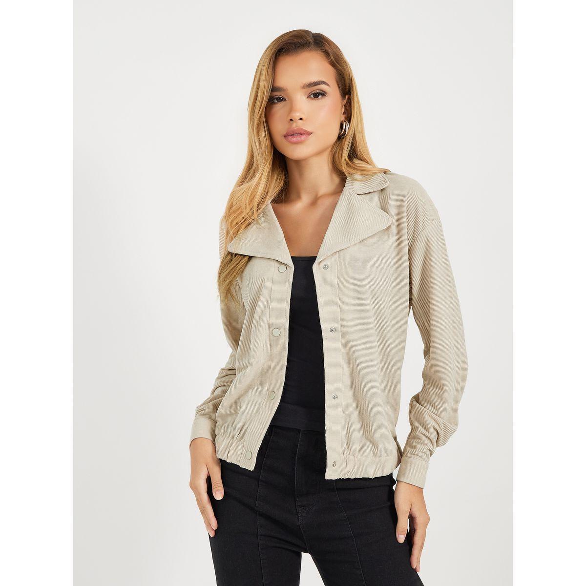 Styli Regular Fit Regular Length Corduroy Bomber Jacket-women-winterwear-coatsandjackets-jackets-image-1
