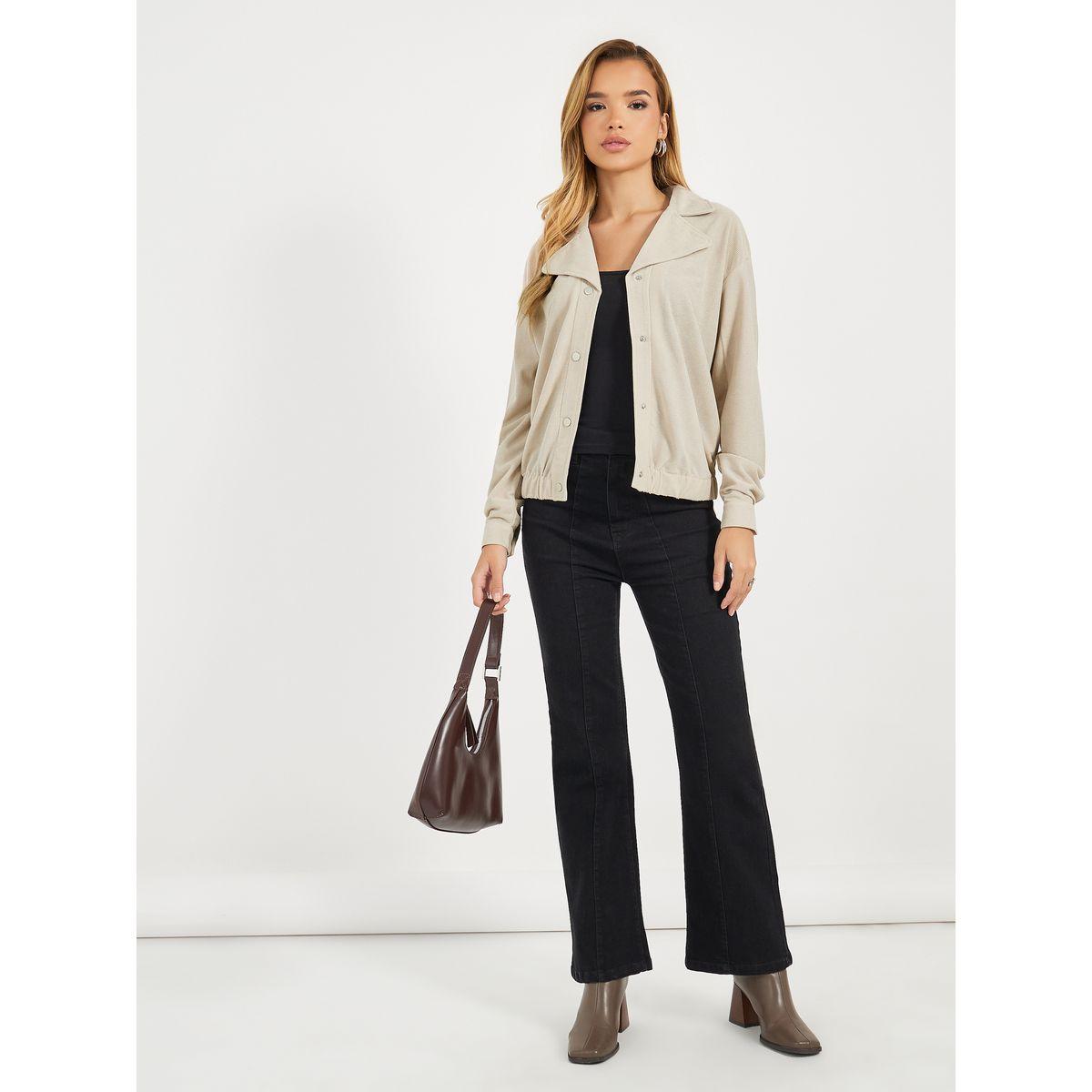Styli Regular Fit Regular Length Corduroy Bomber Jacket-women-winterwear-coatsandjackets-jackets-image-3