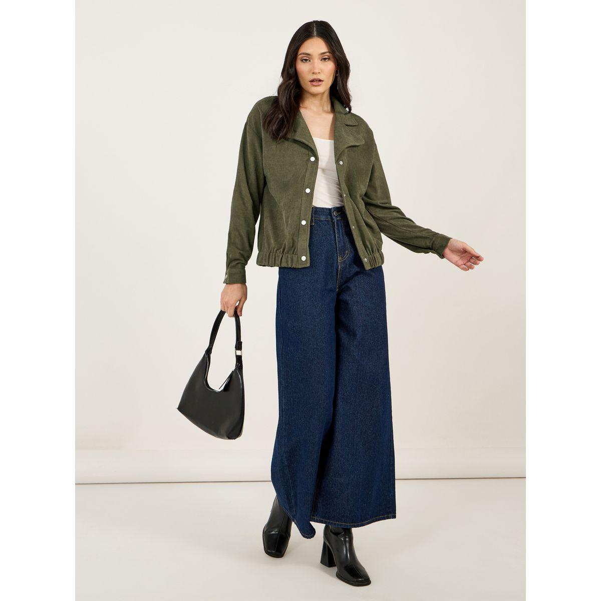 Styli Regular Fit Regular Length Corduroy Bomber Jacket-women-winterwear-coatsandjackets-jackets-image-2