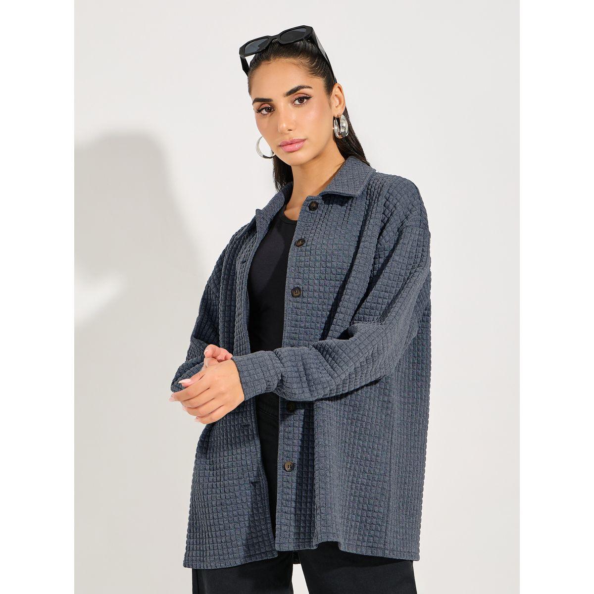 Styli Oversized Longline Textured Button Down Shacket-women-winterwear-coatsandjackets-jackets-image-1