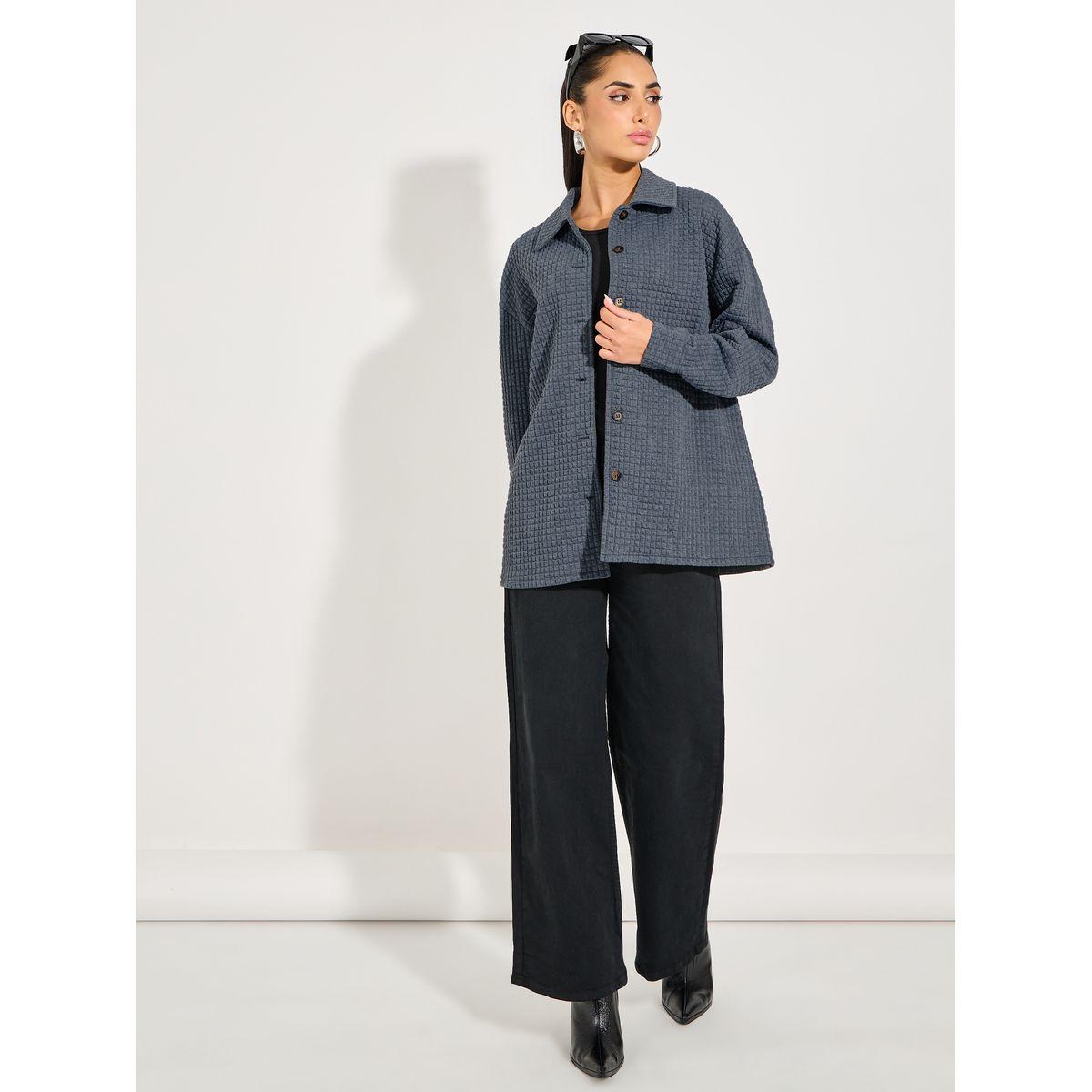 Styli Oversized Longline Textured Button Down Shacket-women-winterwear-coatsandjackets-jackets-image-2