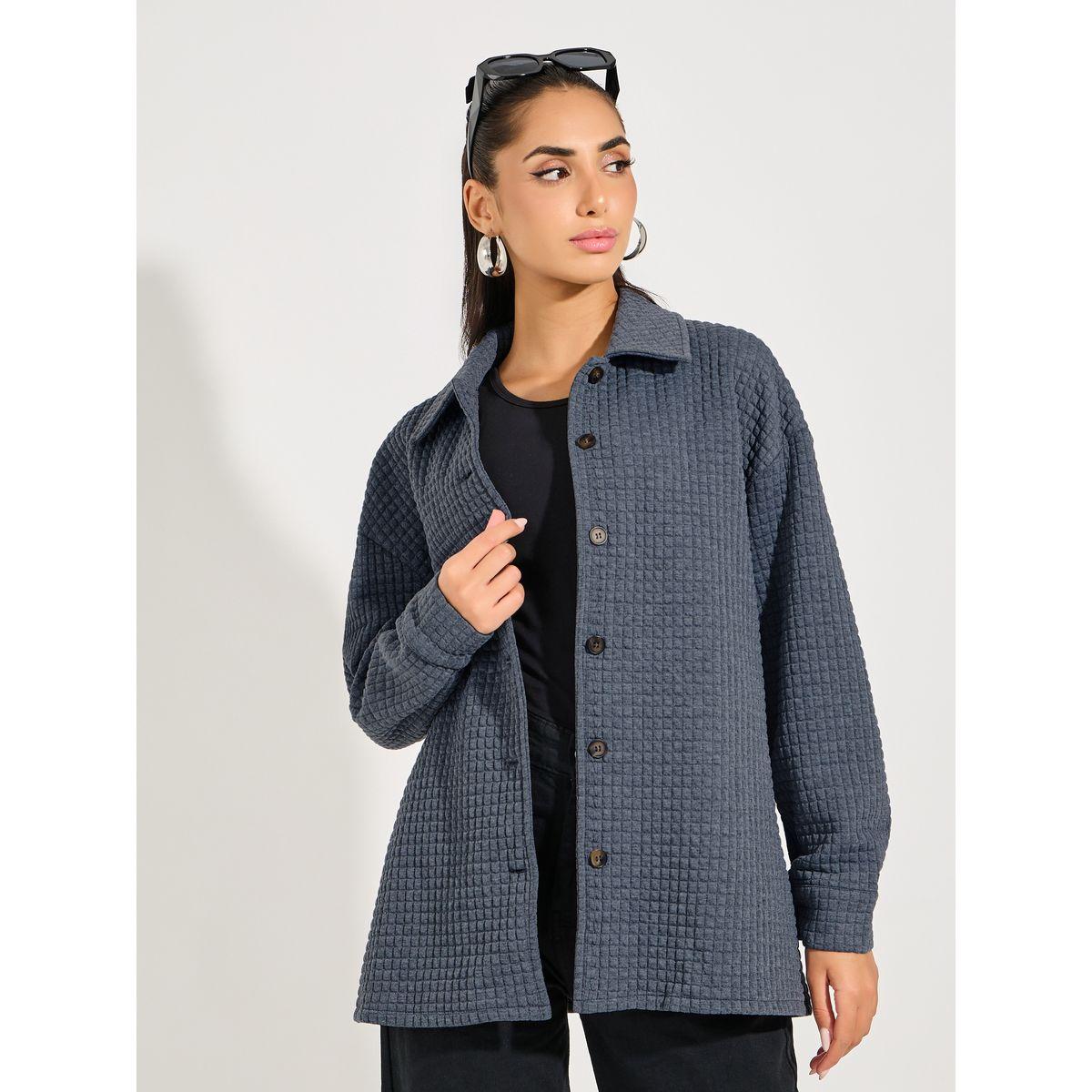 Styli Oversized Longline Textured Button Down Shacket-women-winterwear-coatsandjackets-jackets-image-3