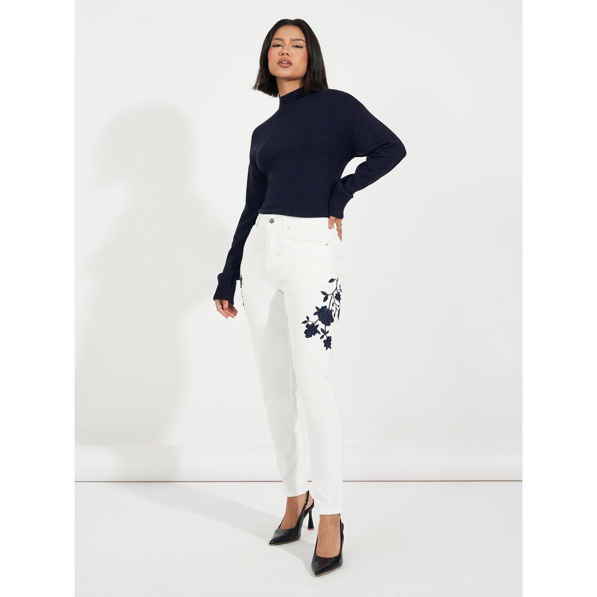 Styli Limited High Rise Tapered Mom Fit Jeans with Embroidery Detail-women-clothing-bottoms-jeans-image-1