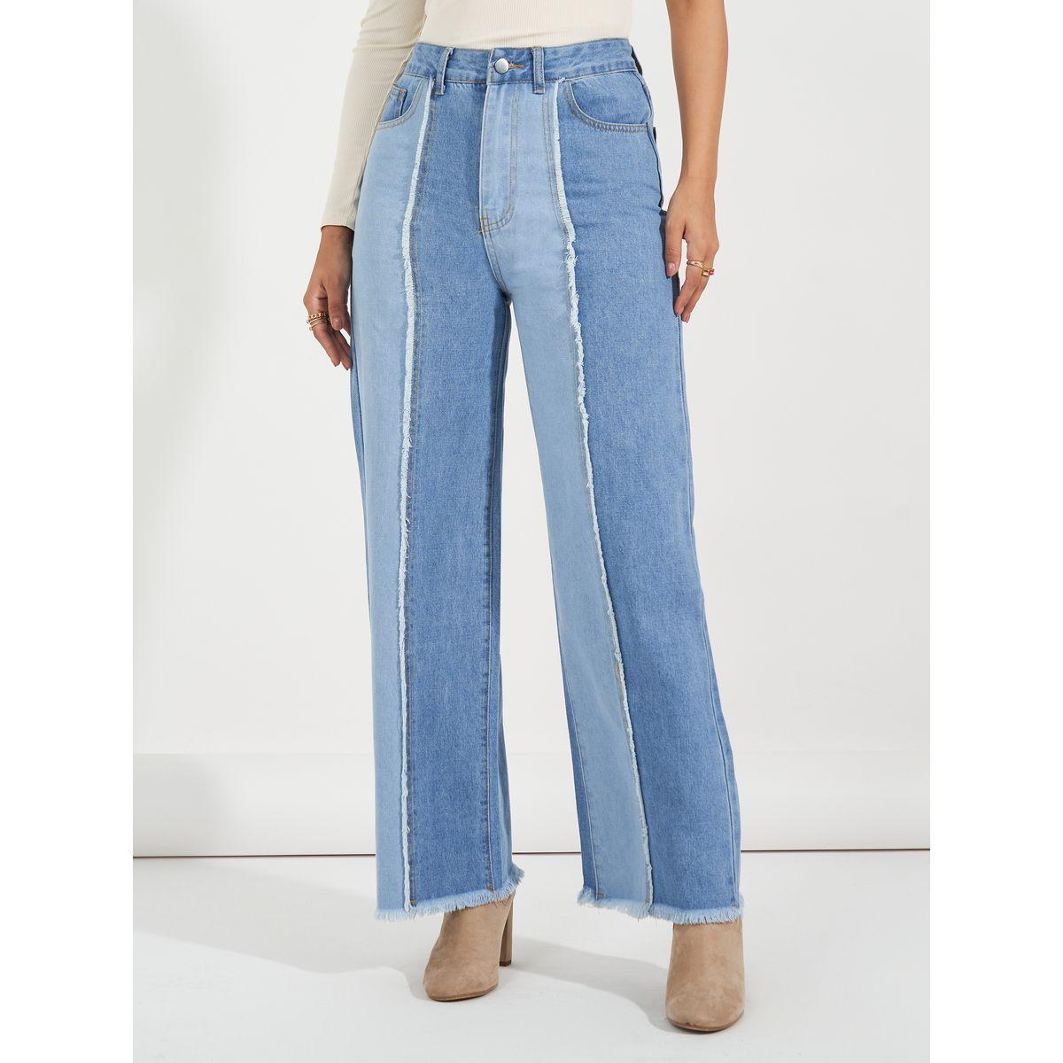 جينز بأرجل واسعة وحواف ممزقة مع تفاصيل خياطة-women-clothing-bottoms-jeans-image-2