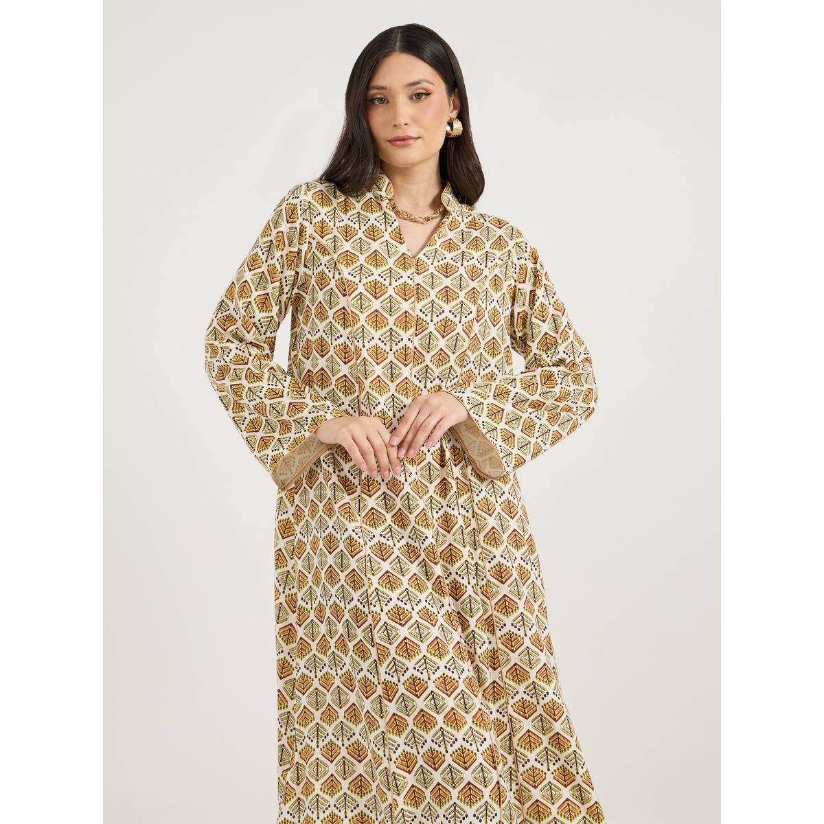 All-Over Print Collared Jalabiya with Contrast Piping Detail-women-arabicclothing-jalabiyas-image-2