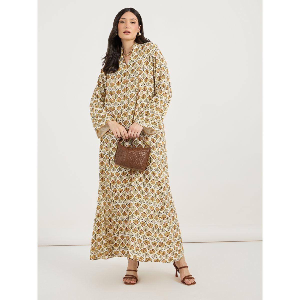 All-Over Print Collared Jalabiya with Contrast Piping Detail-women-arabicclothing-jalabiyas-image-3