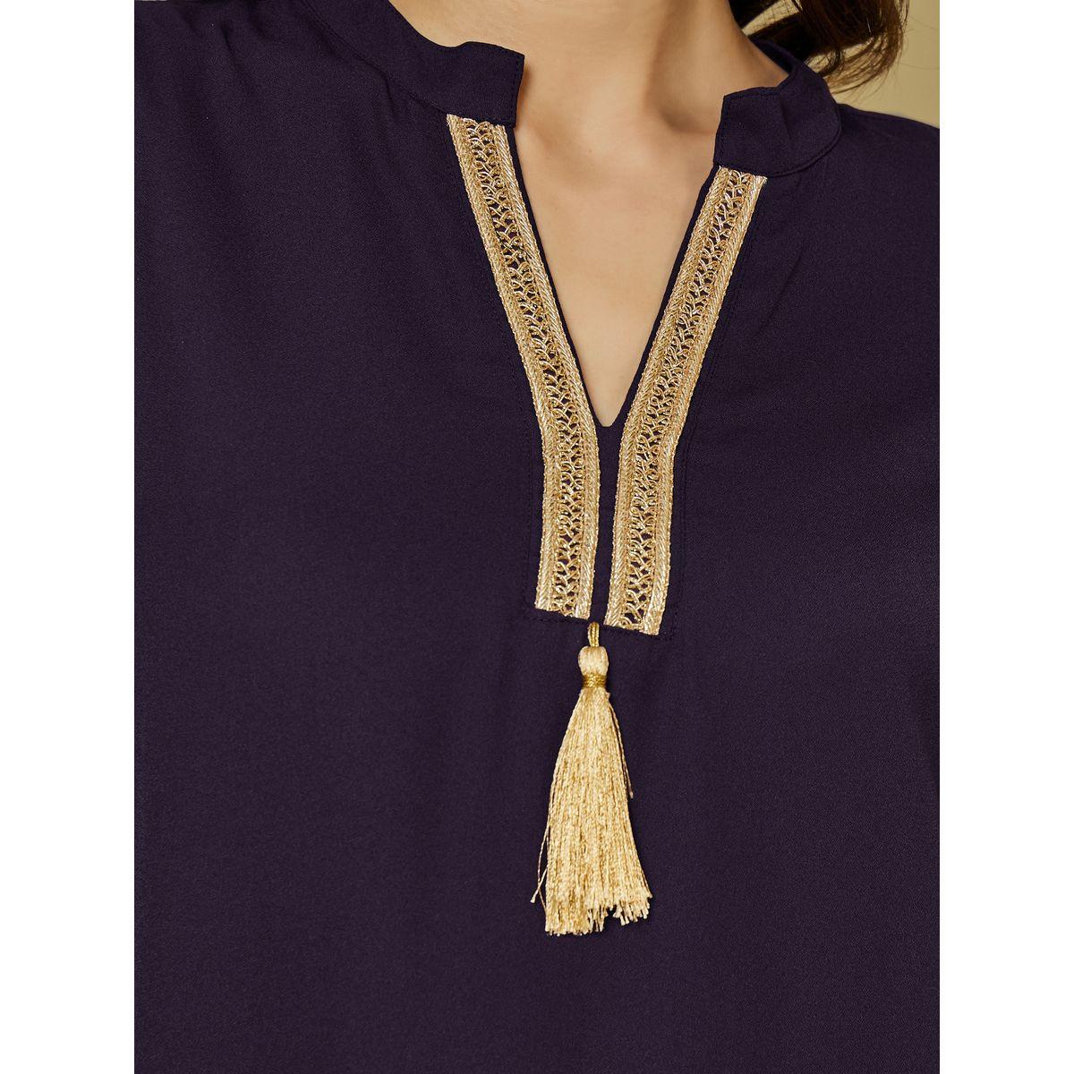 Lace Insert V-Neck Jalabiya with Tassel Detail-women-arabicclothing-jalabiyas-image-3