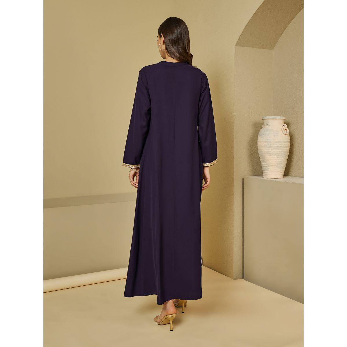 Lace Insert V-Neck Jalabiya with Tassel Detail-women-arabicclothing-jalabiyas-image-4