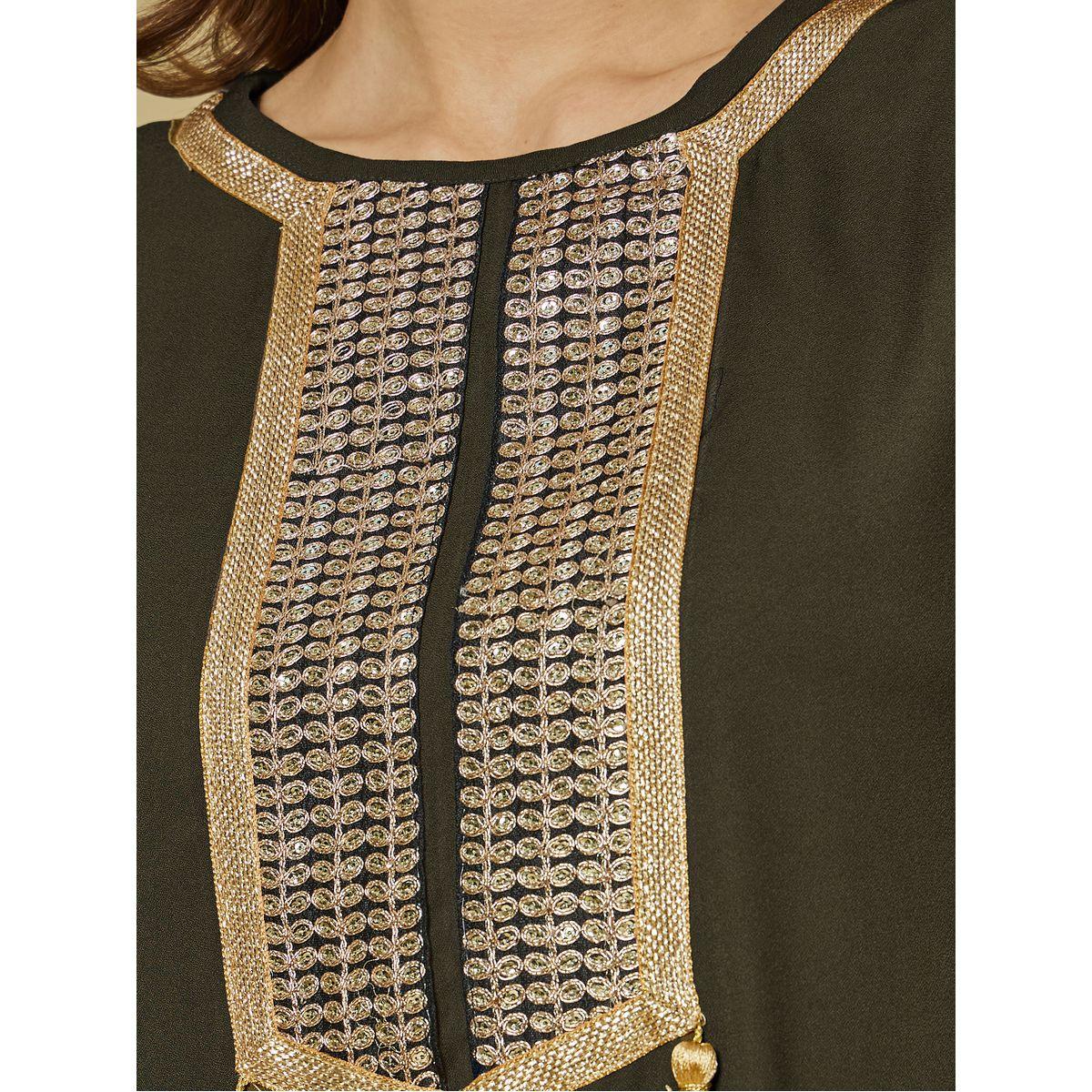 Lace Insert Round Neck Jalabiya with Tassel Detail-women-arabicclothing-jalabiyas-image-3