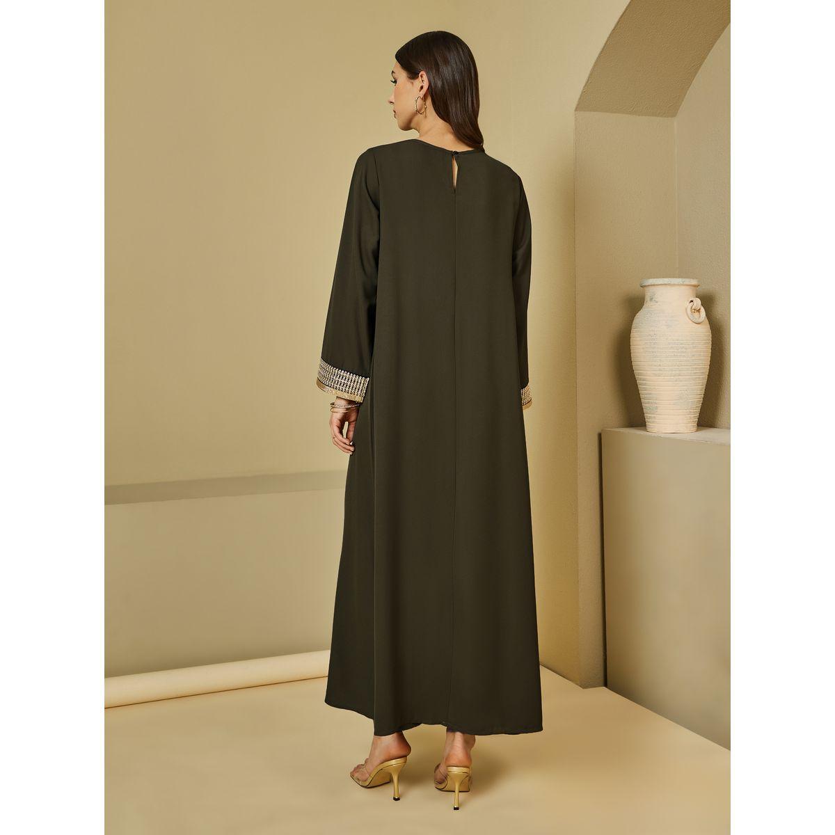 جلابية برقبة دائرية وتفاصيل شرابة-women-arabicclothing-jalabiyas-image-4