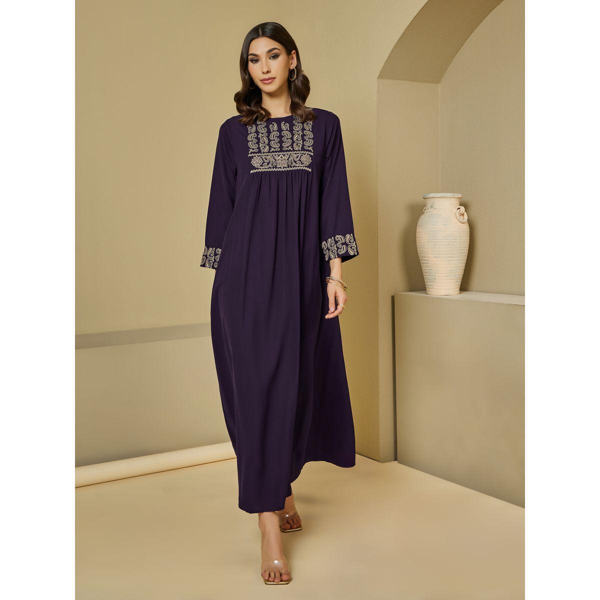 Embroidered Jalabiya with Waits Pleats Details-women-arabicclothing-jalabiyas-image-1