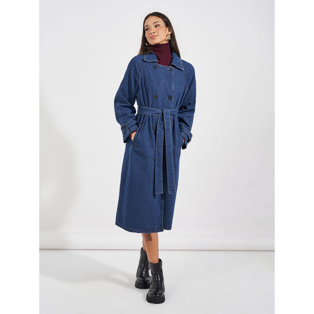 Styli Regular Fit Midi Length Denim Trench Coat-women-clothing-coatsandjackets-coats-image-1