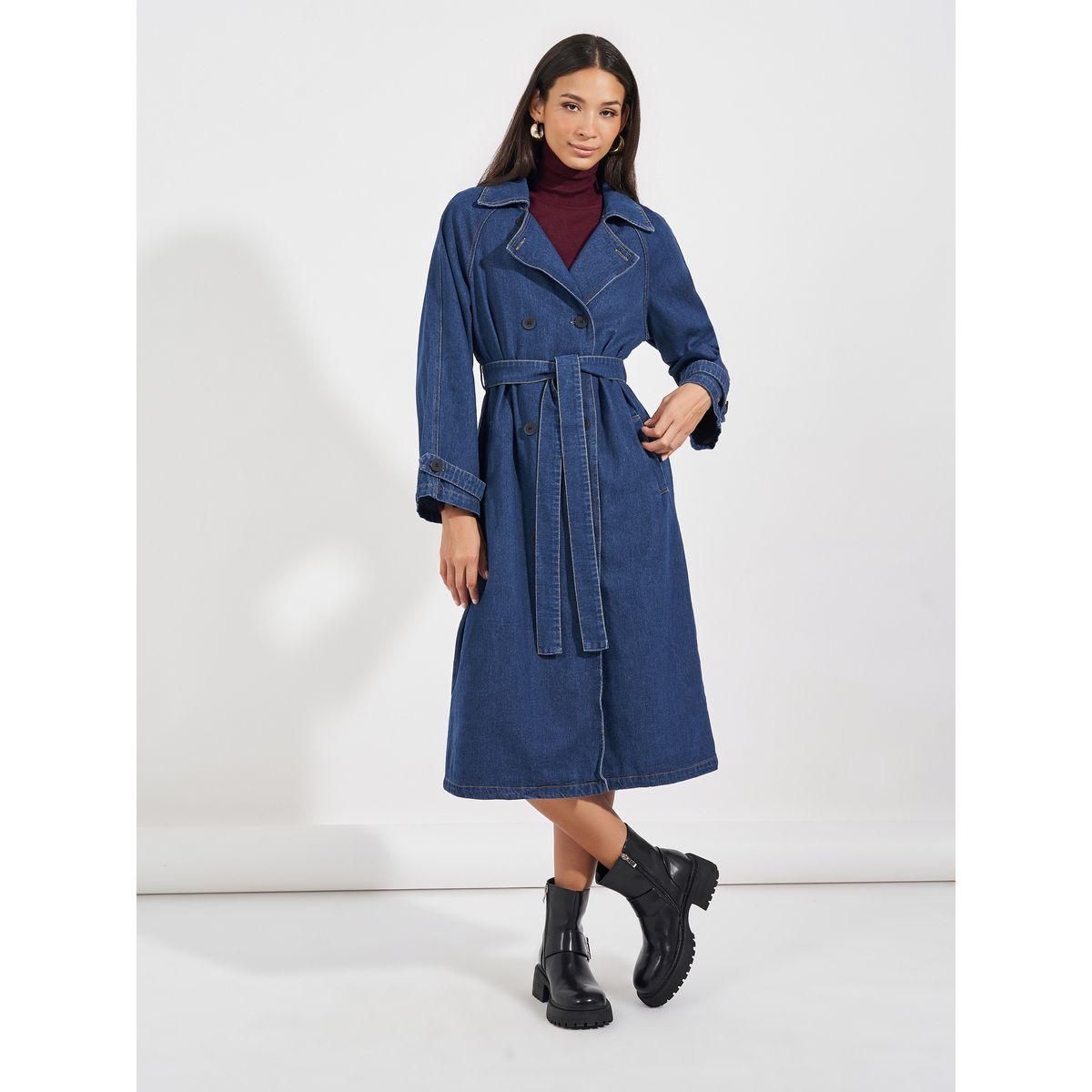 معطف ترنش دنيم بقصة عادية-women-clothing-coatsandjackets-coats-image-2