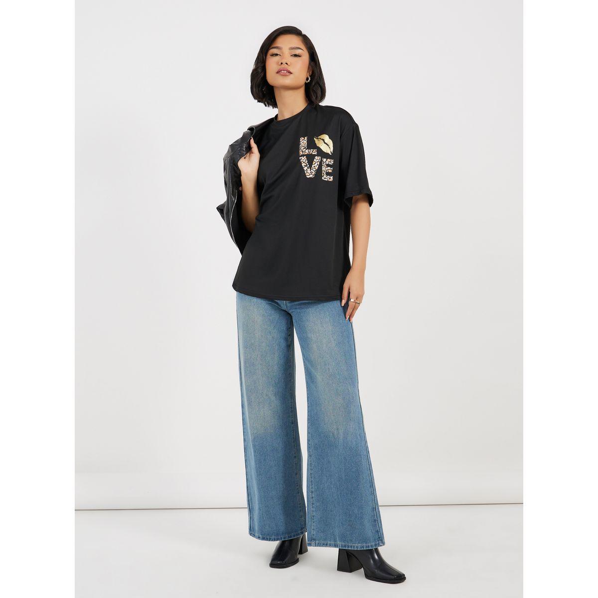 Styli Oversized Graphic Print Round Neck Longline T-shirt-women-clothing-tshirts-image-2