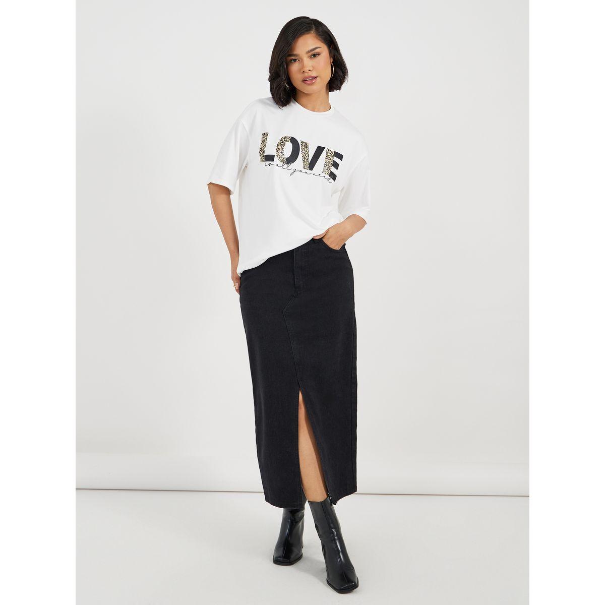 Styli Oversized Slogan Print Round Neck Longline T-shirt-women-clothing-tshirts-image-2
