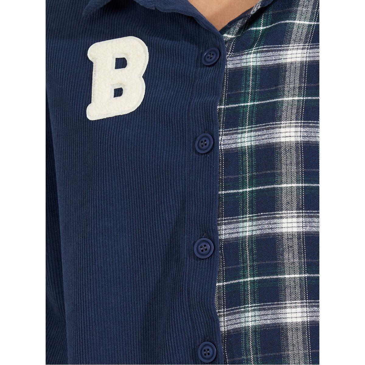 Styli Elevate Checkered Corduroy Panel Shirt with Buttons-women-clothing-shirtsandblouses-shirts-image-4