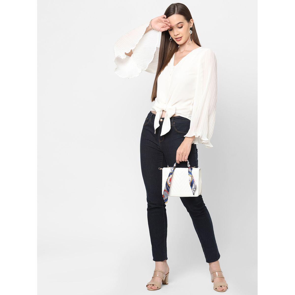بلوزة جيورجيت باكمام واسعة وكسرات ميش × ستايلي-women-clothing-shirtsandblouses-blouses-image-1