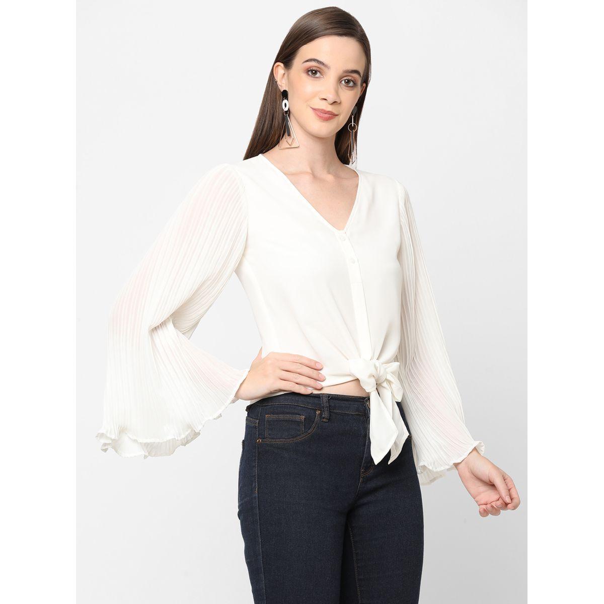 بلوزة جيورجيت باكمام واسعة وكسرات ميش × ستايلي-women-clothing-shirtsandblouses-blouses-image-4