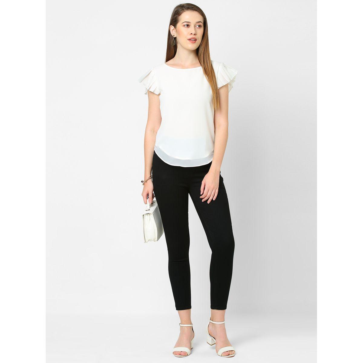 بلوزة جيورجيت باكمام قصيرة مع كسرات ميش × ستايلي-women-clothing-shirtsandblouses-blouses-image-1