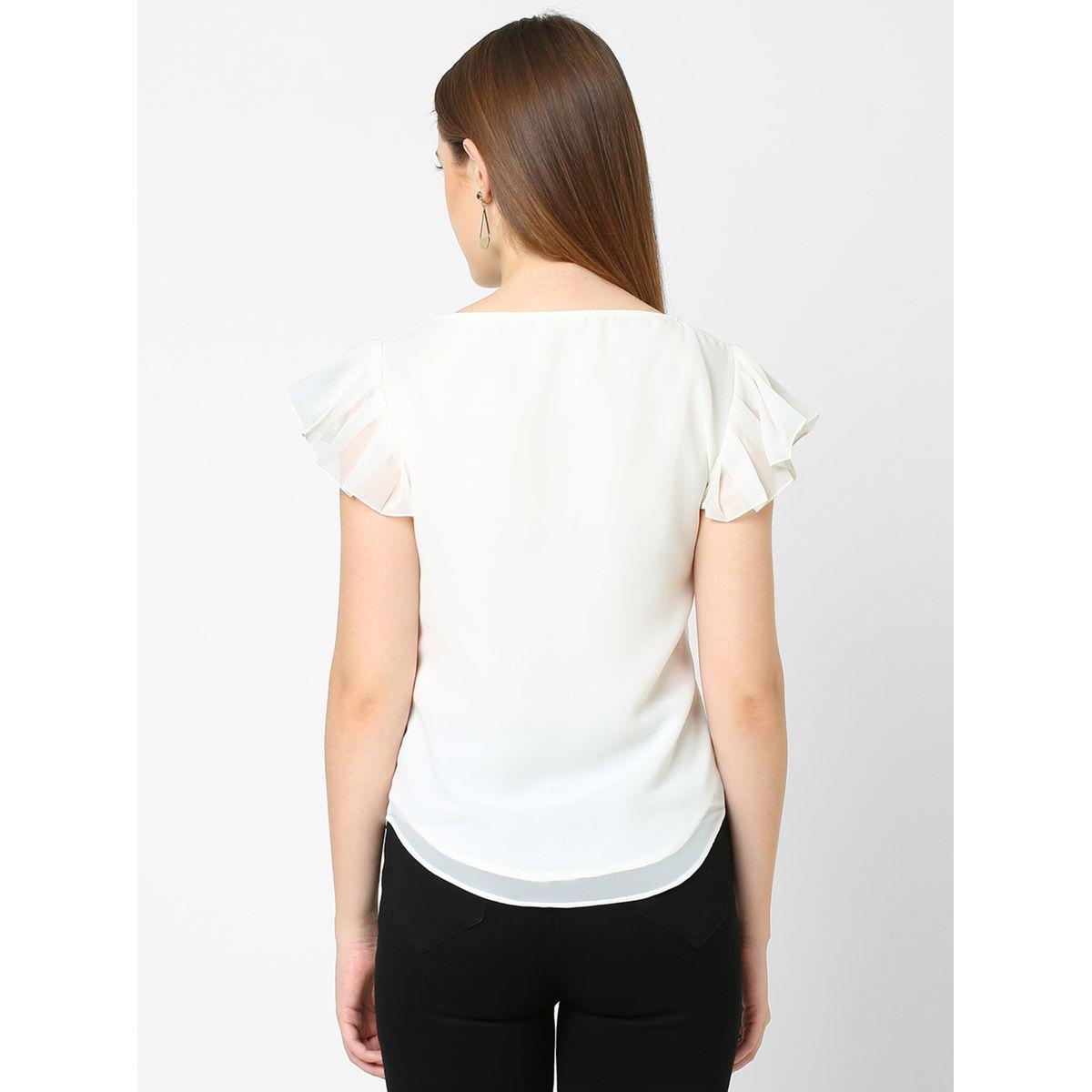 بلوزة جيورجيت باكمام قصيرة مع كسرات ميش × ستايلي-women-clothing-shirtsandblouses-blouses-image-2