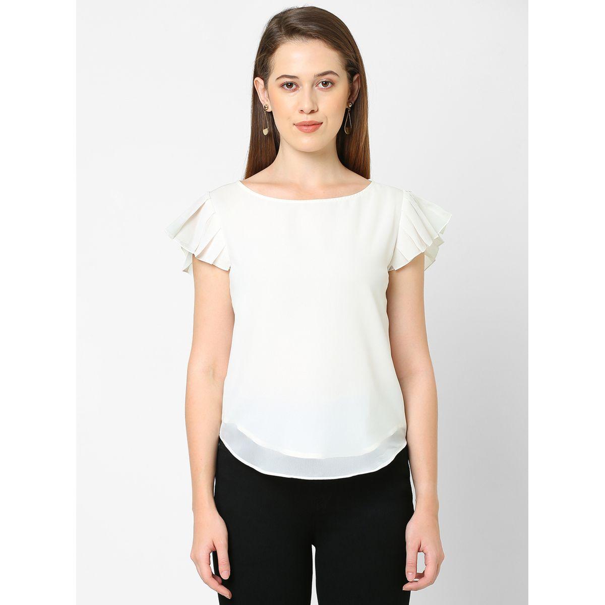 بلوزة جيورجيت باكمام قصيرة مع كسرات ميش × ستايلي-women-clothing-shirtsandblouses-blouses-image-3
