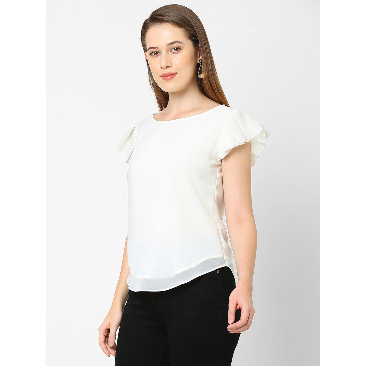 بلوزة جيورجيت باكمام قصيرة مع كسرات ميش × ستايلي-women-clothing-shirtsandblouses-blouses-image-4