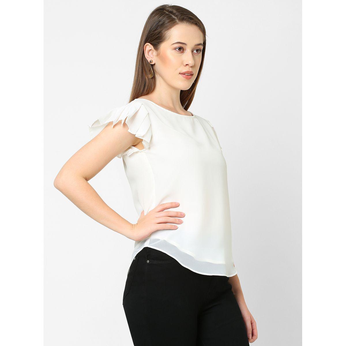 بلوزة جيورجيت باكمام قصيرة مع كسرات ميش × ستايلي-women-clothing-shirtsandblouses-blouses-image-5