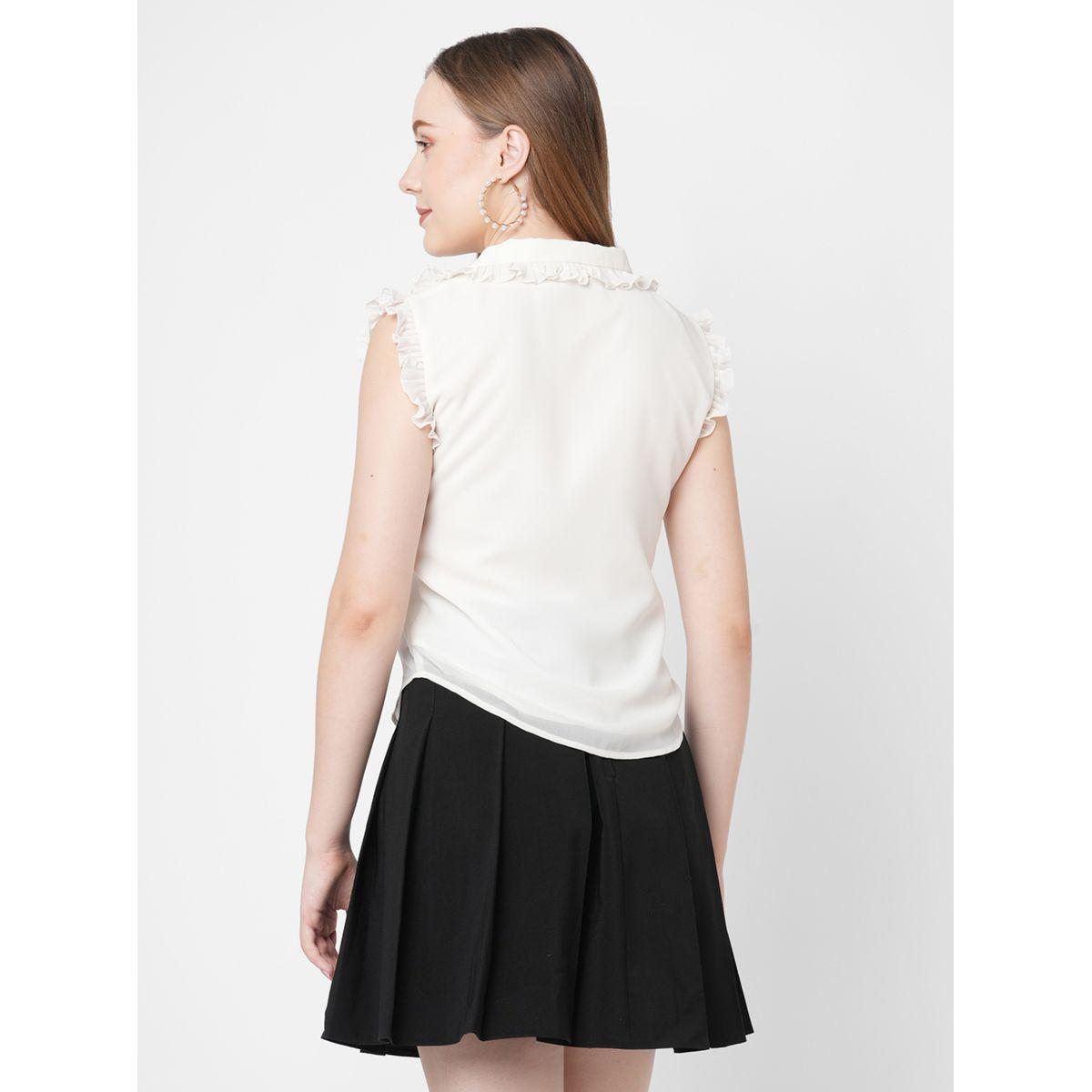 بلوزة جيورجيت مزينة بكشكش ميش × ستايلي-women-clothing-shirtsandblouses-shirts-image-2