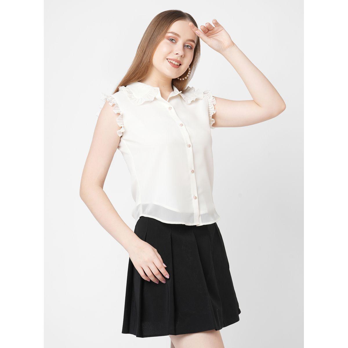 بلوزة جيورجيت مزينة بكشكش ميش × ستايلي-women-clothing-shirtsandblouses-shirts-image-4