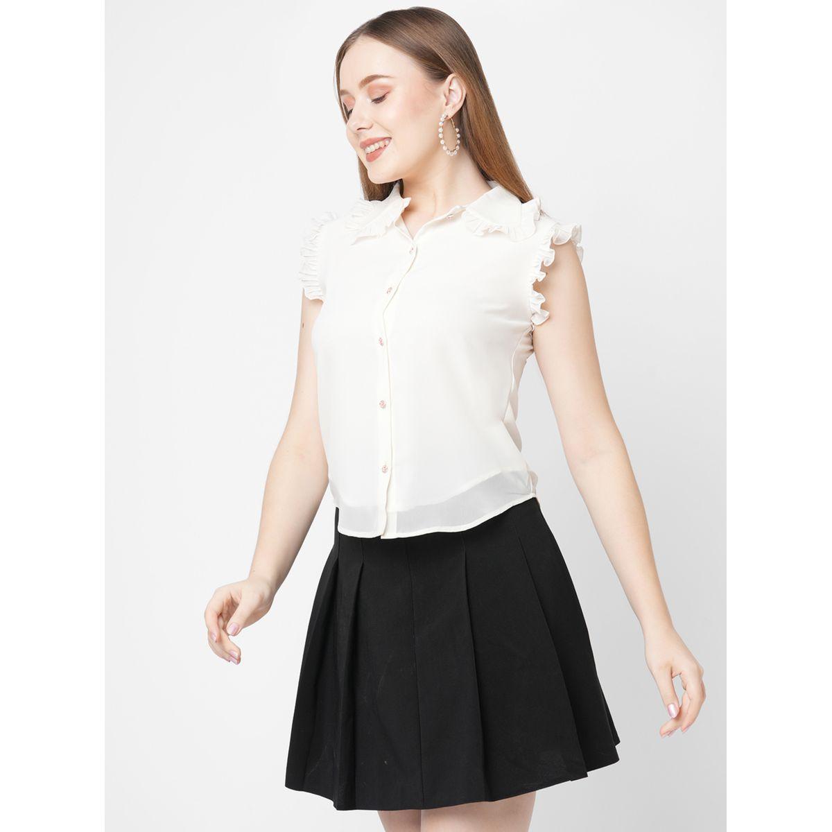 بلوزة جيورجيت مزينة بكشكش ميش × ستايلي-women-clothing-shirtsandblouses-shirts-image-5