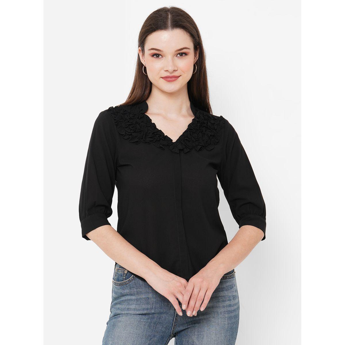 بلوزة جيورجيت بياقة مزينة بكشكش ميش × ستايلي-women-clothing-shirtsandblouses-blouses-image-3