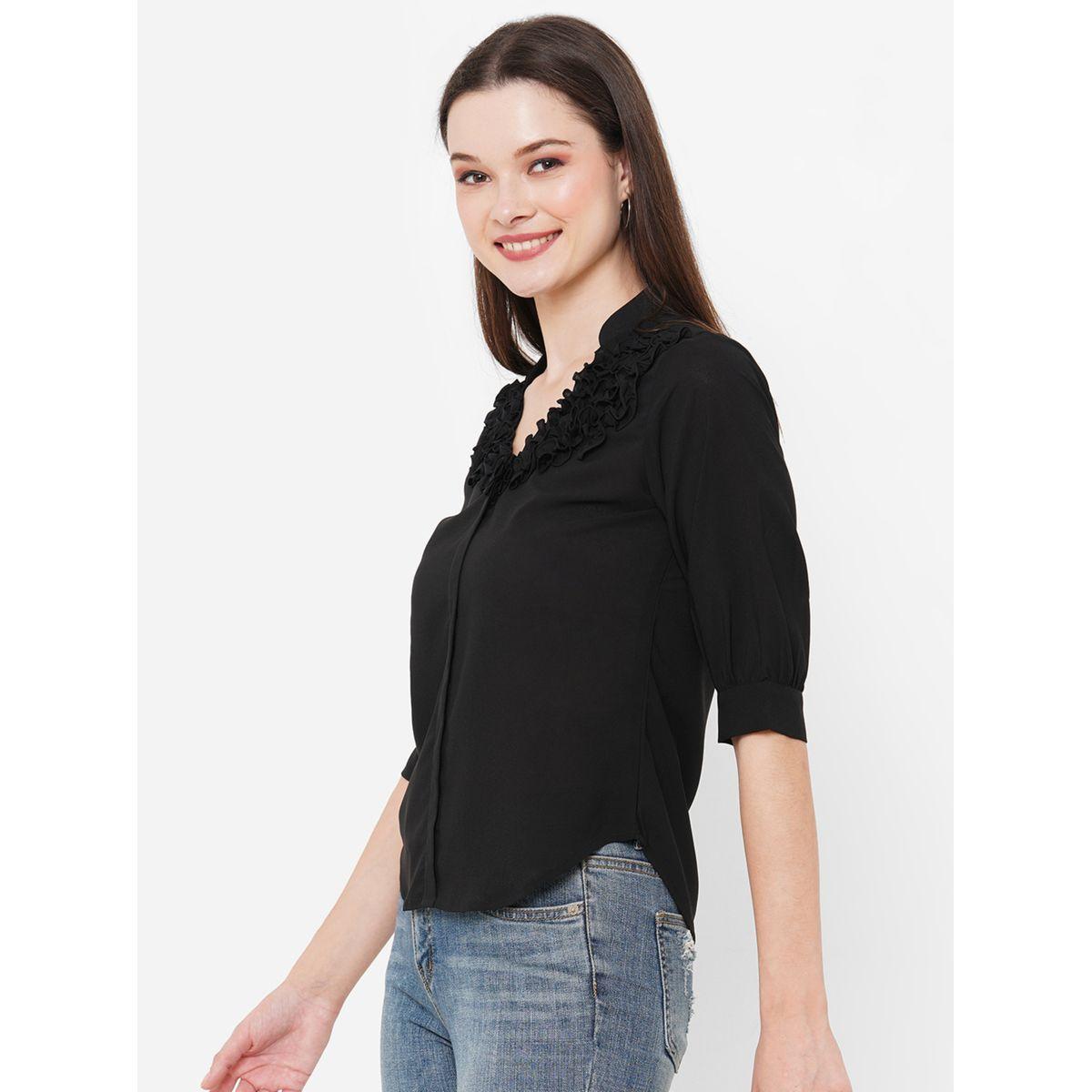 بلوزة جيورجيت بياقة مزينة بكشكش ميش × ستايلي-women-clothing-shirtsandblouses-blouses-image-4