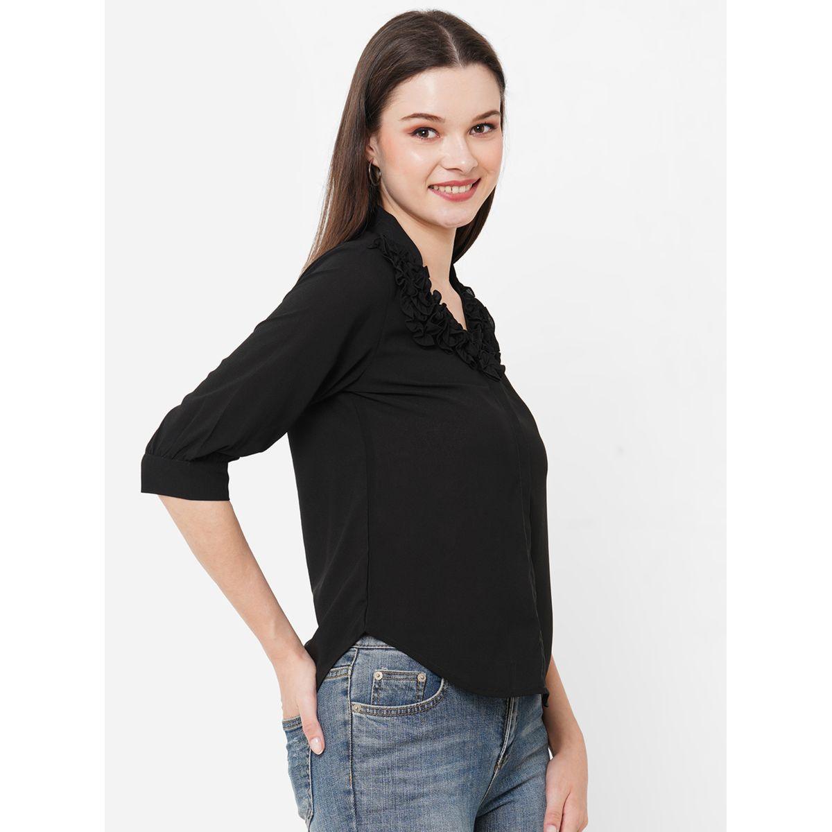 بلوزة جيورجيت بياقة مزينة بكشكش ميش × ستايلي-women-clothing-shirtsandblouses-blouses-image-5