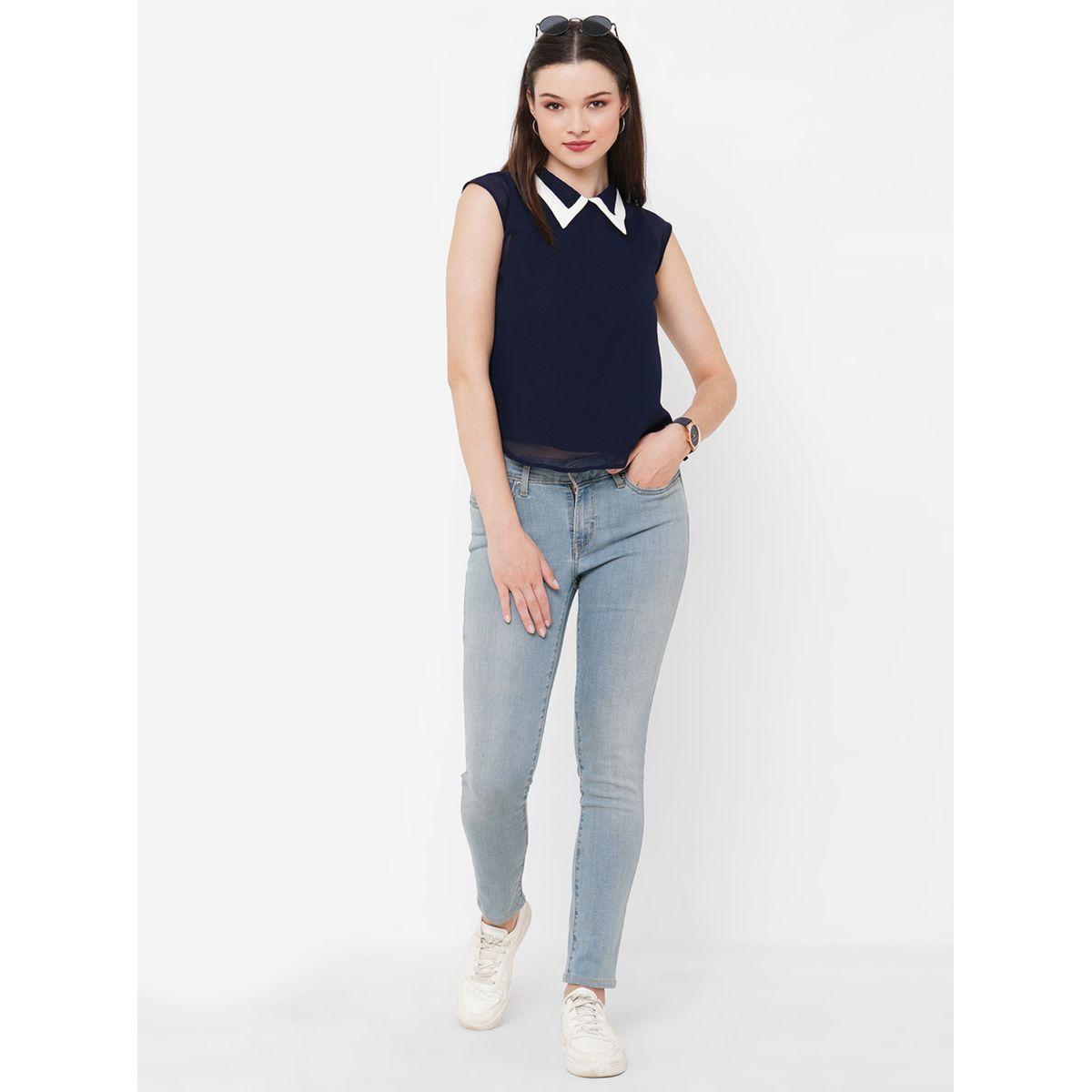 بلوزة بلا اكمام مع ياقة بتفاصيل مُتباينة ميش × ستايلي-women-clothing-shirtsandblouses-blouses-image-1