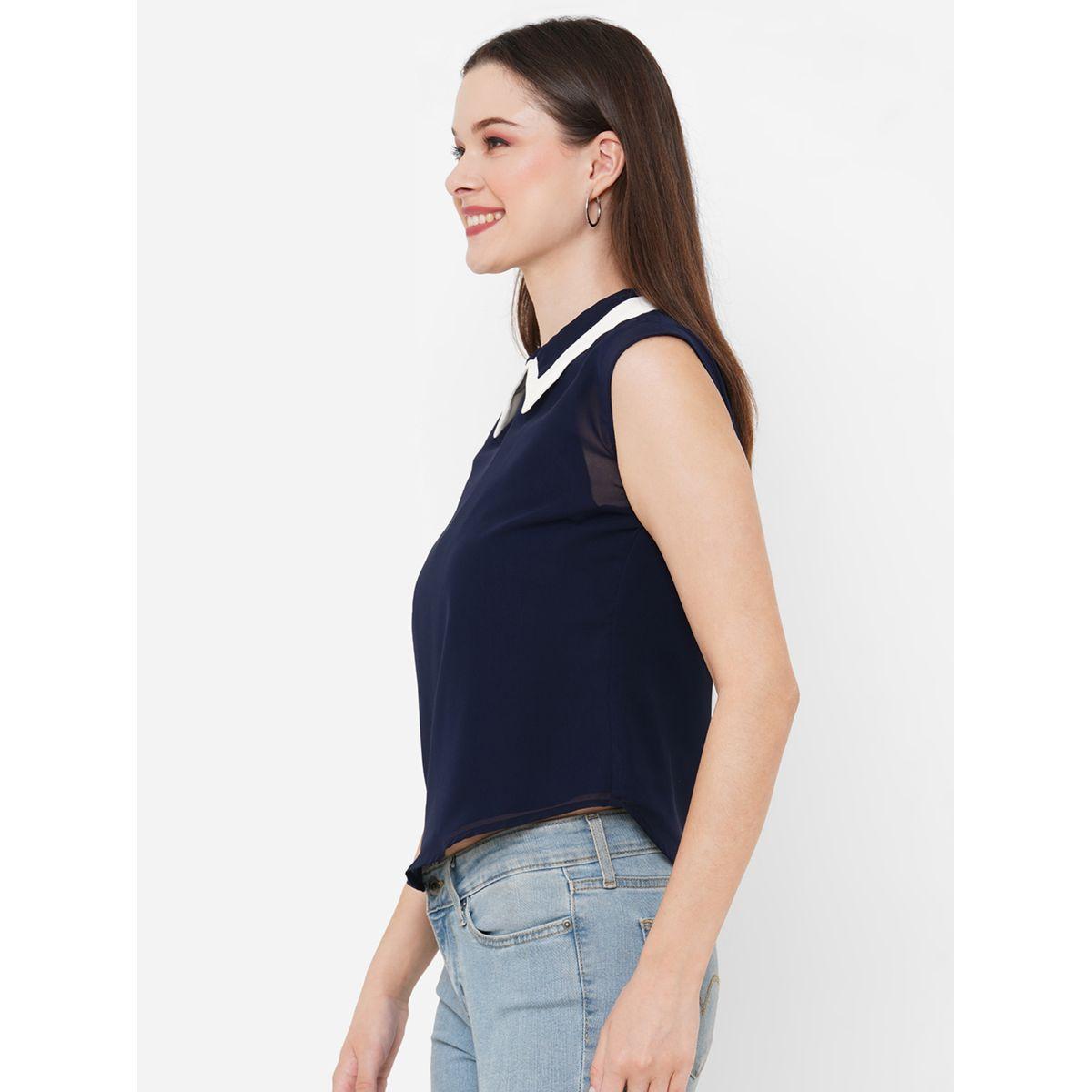 بلوزة بلا اكمام مع ياقة بتفاصيل مُتباينة ميش × ستايلي-women-clothing-shirtsandblouses-blouses-image-4