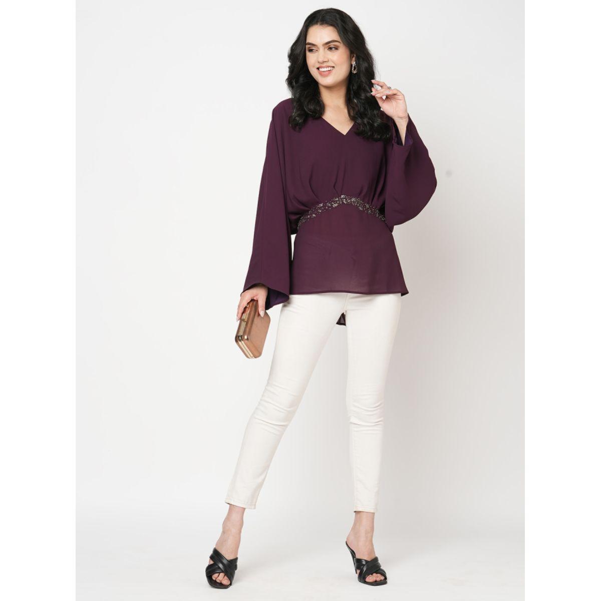بلوزة واسعة بتصميم كيمونو مع خصر منمق ميش × ستايلي-women-clothing-shirtsandblouses-shirts-image-1