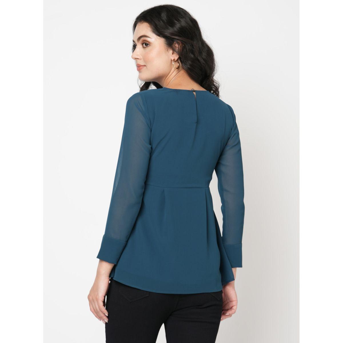 Mish X Styli  Pleated Round Neck Top with Embellished Waist-women-clothing-shirtsandblouses-blouses-image-2