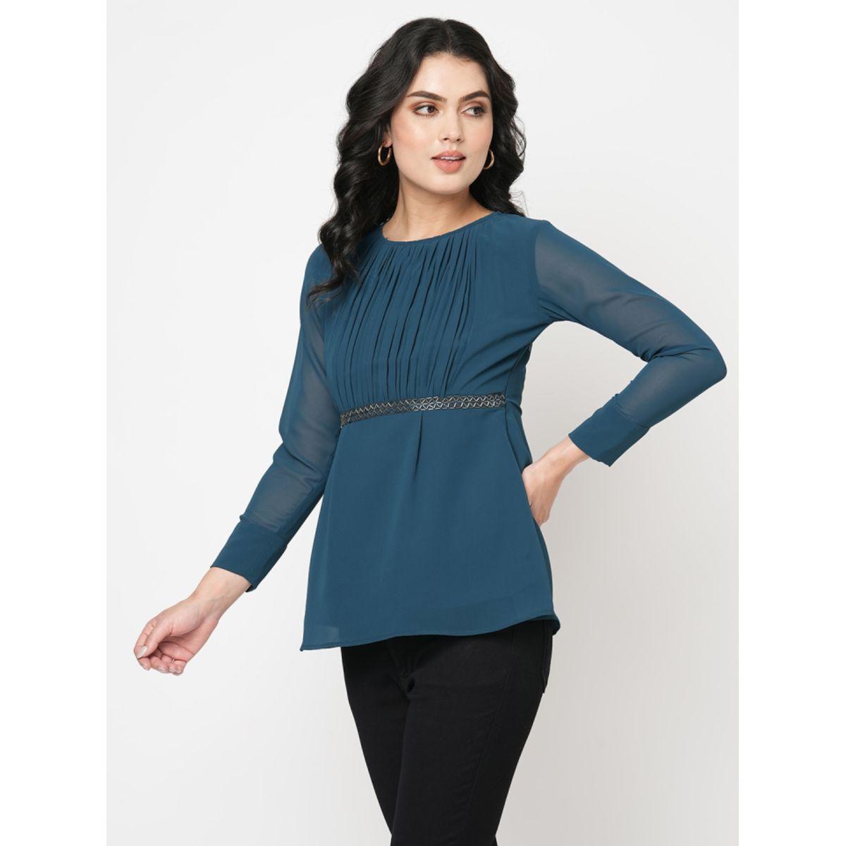 Mish X Styli  Pleated Round Neck Top with Embellished Waist-women-clothing-shirtsandblouses-blouses-image-5
