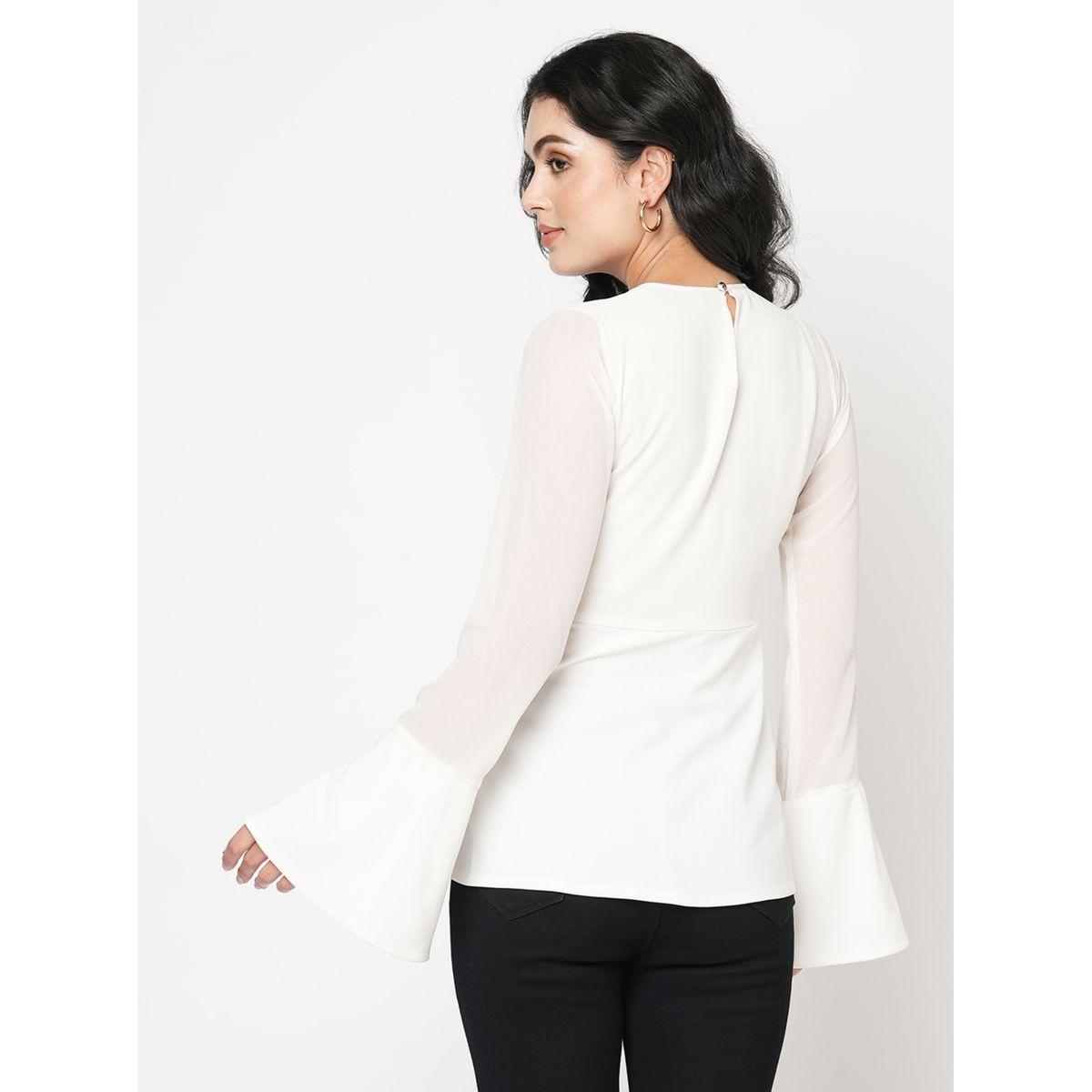 بلوزة بخصر منمق مع اكمام بنمط جرس ميش × ستايلي-women-clothing-shirtsandblouses-blouses-image-2