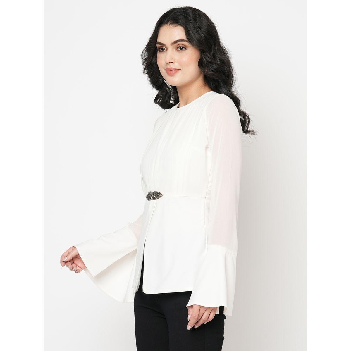 بلوزة بخصر منمق مع اكمام بنمط جرس ميش × ستايلي-women-clothing-shirtsandblouses-blouses-image-5