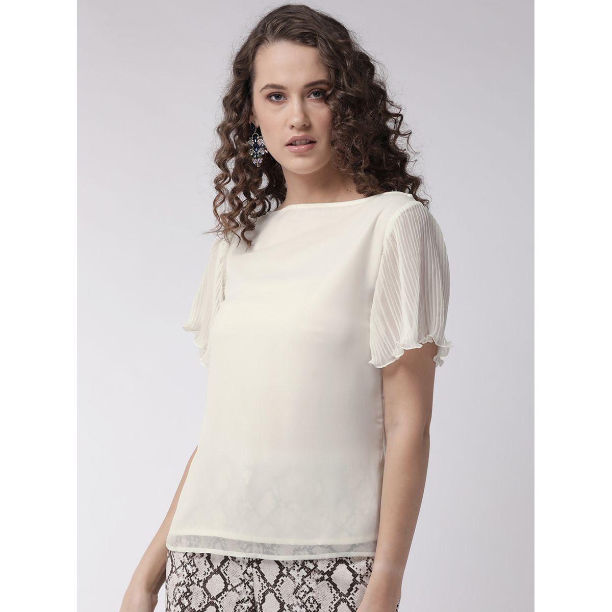 Mish X Styli  Solid Boat Neck Top with Plisse Sleeves-women-clothing-shirtsandblouses-blouses-image-2