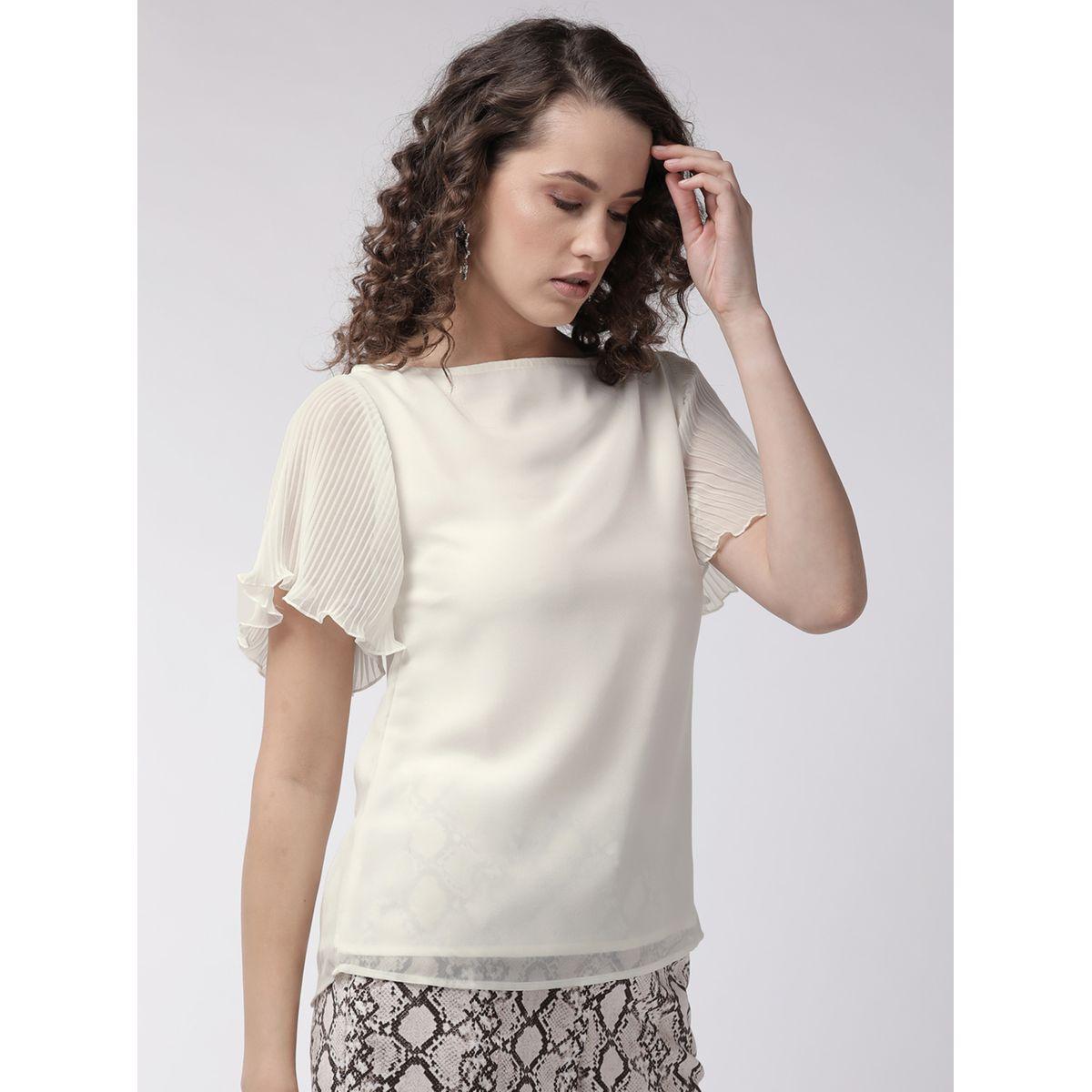 Mish X Styli  Solid Boat Neck Top with Plisse Sleeves-women-clothing-shirtsandblouses-blouses-image-3