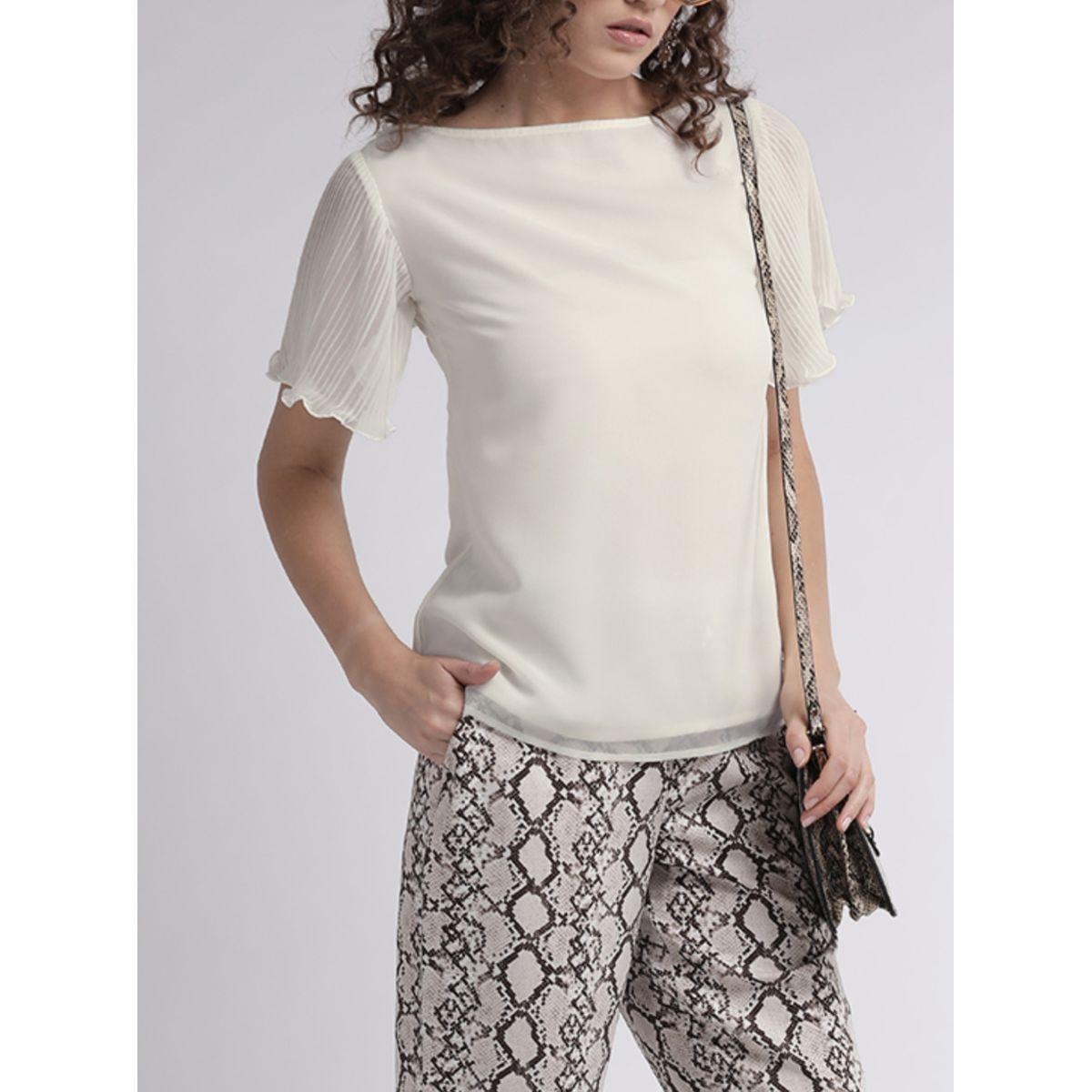 Mish X Styli  Solid Boat Neck Top with Plisse Sleeves-women-clothing-shirtsandblouses-blouses-image-4