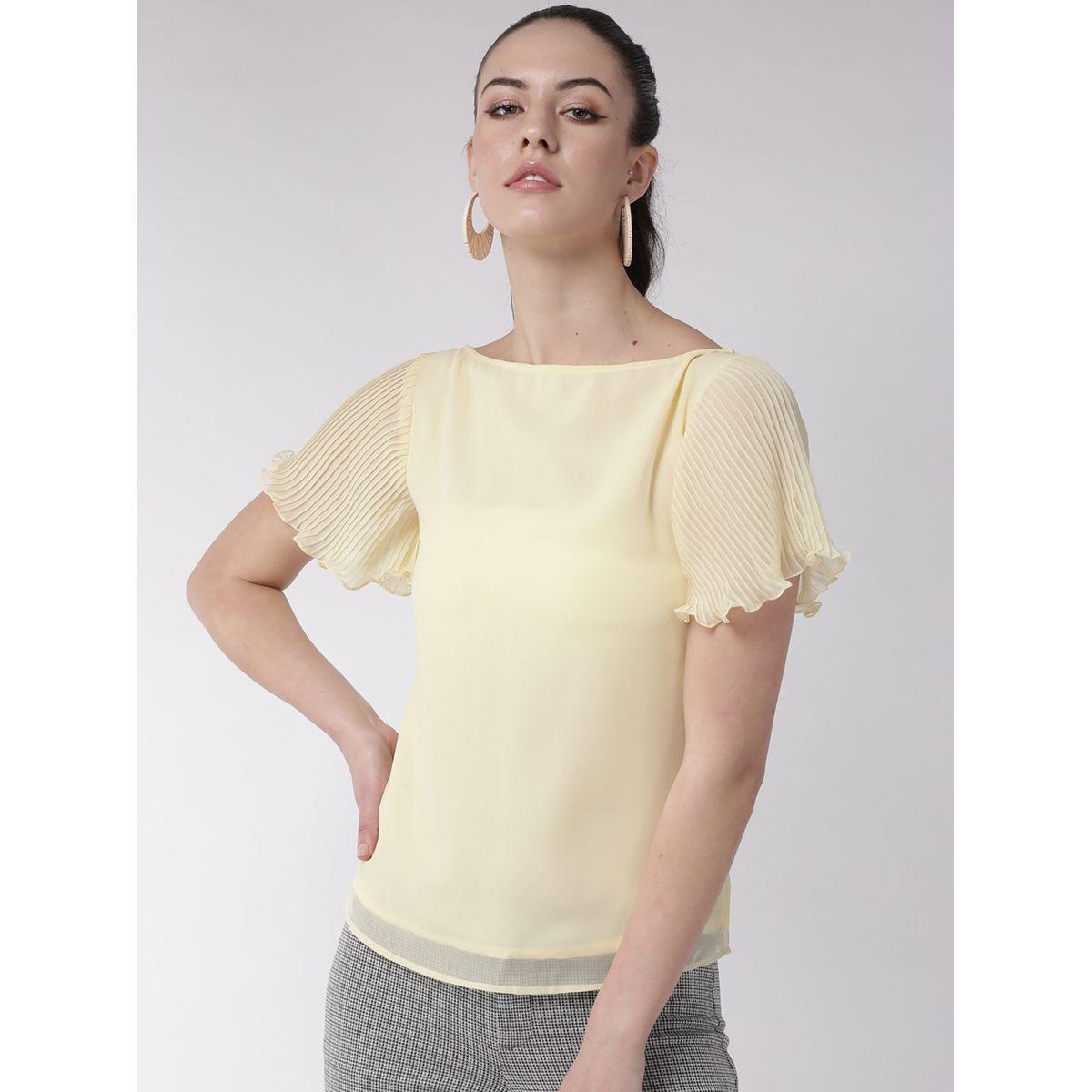Mish X Styli  Solid Boat Neck Top with Pleated Sleeves-women-clothing-shirtsandblouses-blouses-image-2