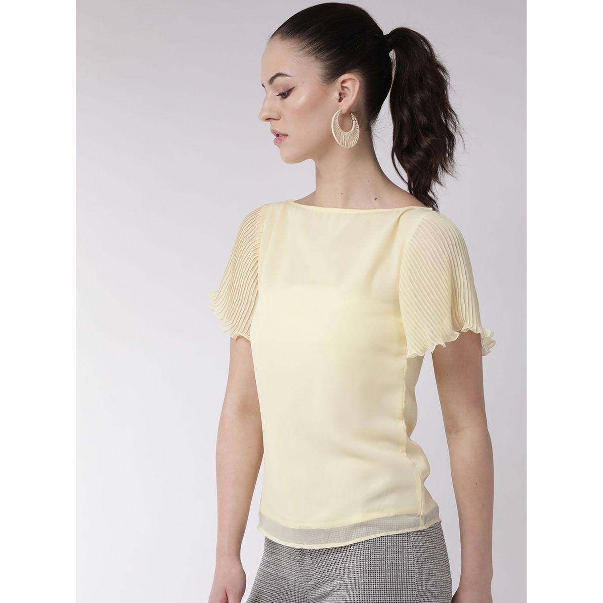 Mish X Styli  Solid Boat Neck Top with Pleated Sleeves-women-clothing-shirtsandblouses-blouses-image-3