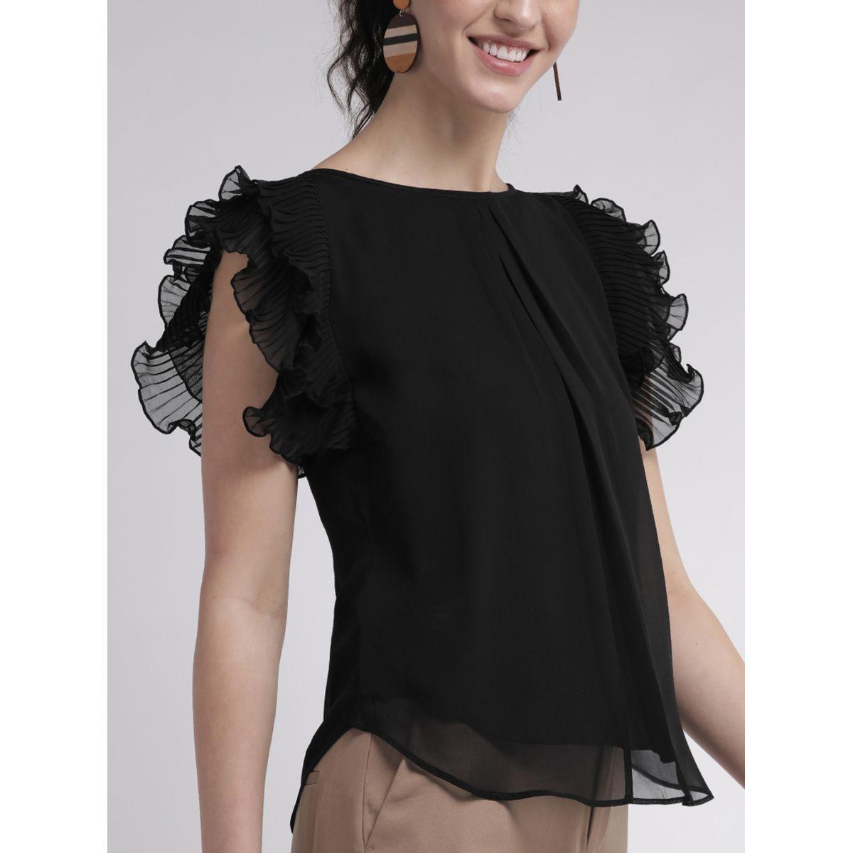 Mish X Styli  Solid Ruffled Top with Curved Hem-women-clothing-shirtsandblouses-blouses-image-3