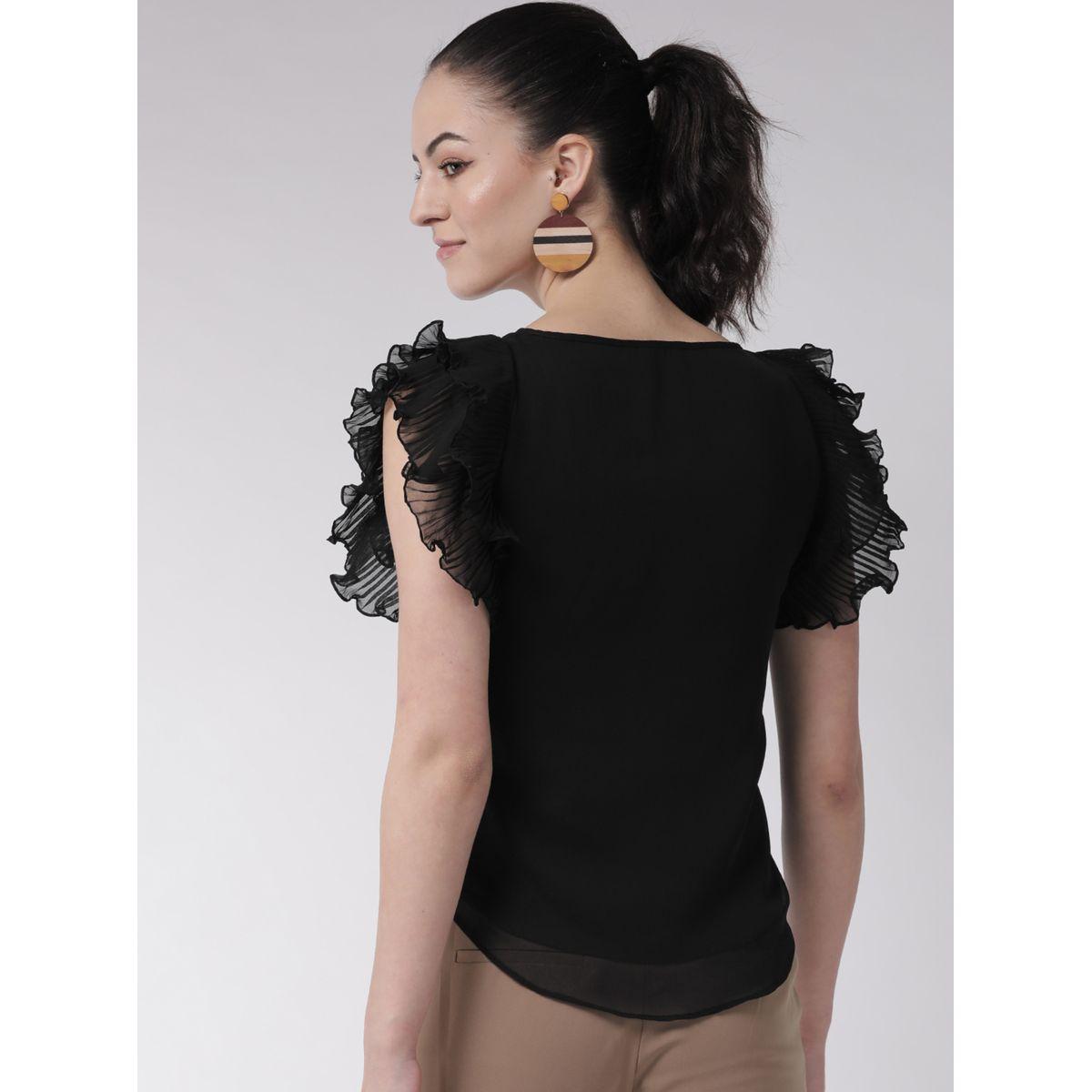 بلوزة سادة بحافة منحنية مع كشكش ميش × ستايلي-women-clothing-shirtsandblouses-blouses-image-5