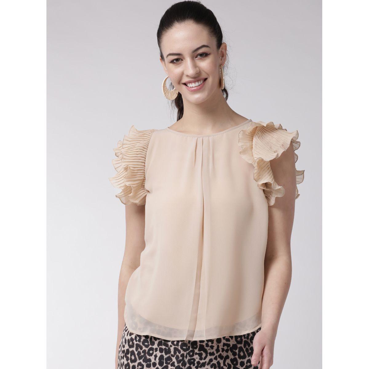 Mish X Styli  Solid Ruffled Top with Curved Hem-women-clothing-shirtsandblouses-blouses-image-2