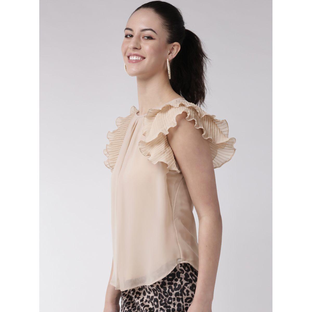 بلوزة سادة بحافة منحنية مع كشكش ميش × ستايلي-women-clothing-shirtsandblouses-blouses-image-3