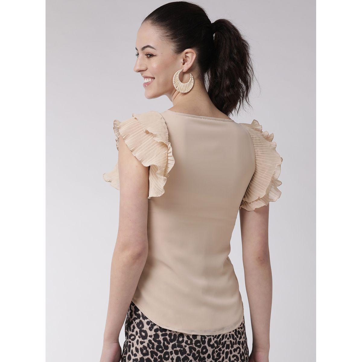 بلوزة سادة بحافة منحنية مع كشكش ميش × ستايلي-women-clothing-shirtsandblouses-blouses-image-1